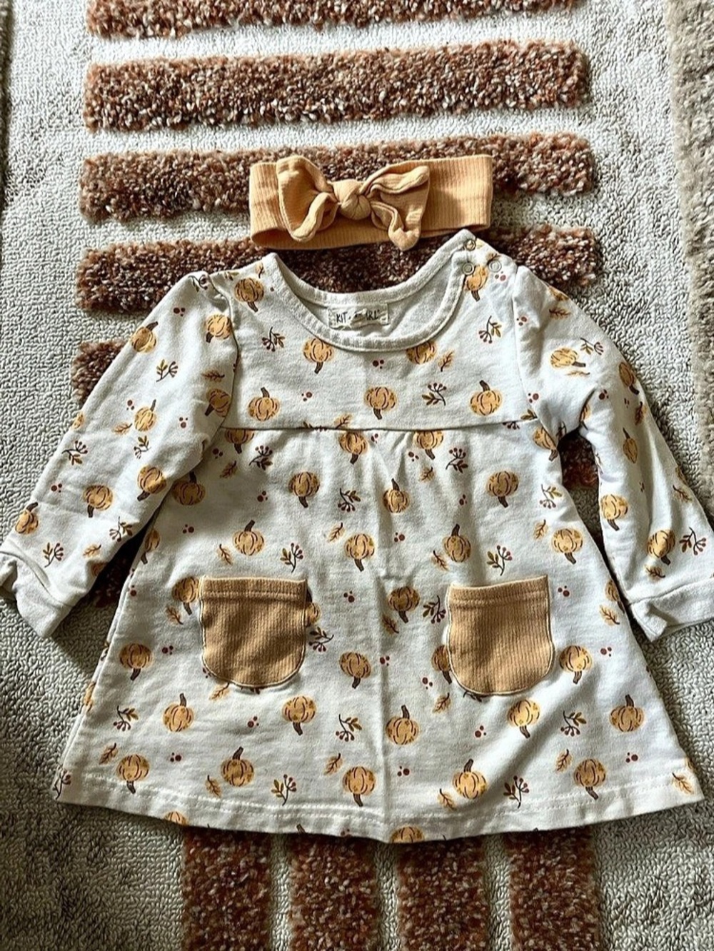 Kit + Pearl Baby 18M Long Sleeve Floral Top w Headband Pumpkin Halloween Fall